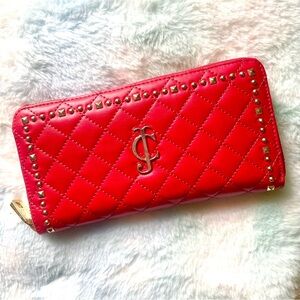 Juicy Couture Red Quilted Faux Leather Zip Around Continental Wallet NWOT